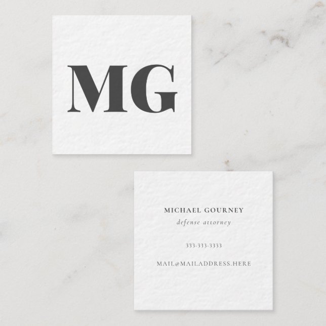 Modern Monogram Typography Dark Grey Square Business Card (Front/Back)