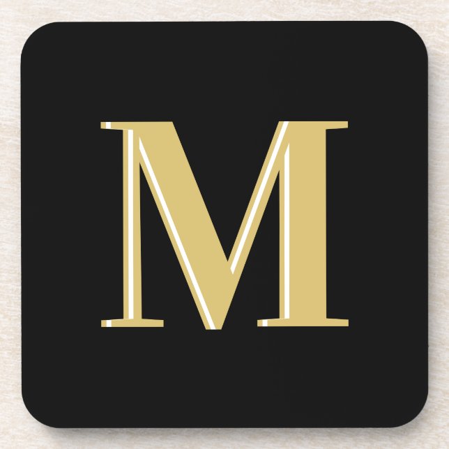 Modern monogram typography gold black  coaster (Front)