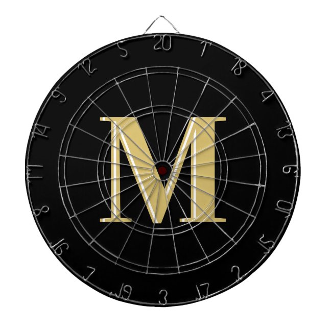 Modern monogram typography gold black dartboard (Front)