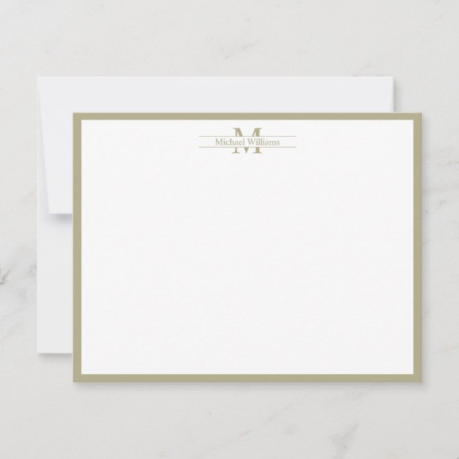 Modern Monogram Typography Sage Green Border Card (Front)