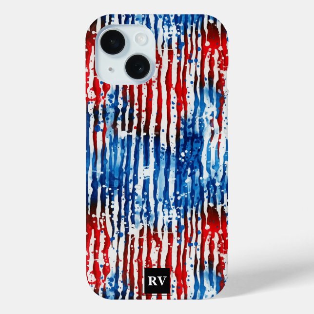 Modern Monogram USA Stars and Stripes Case-Mate iPhone Case (Back)