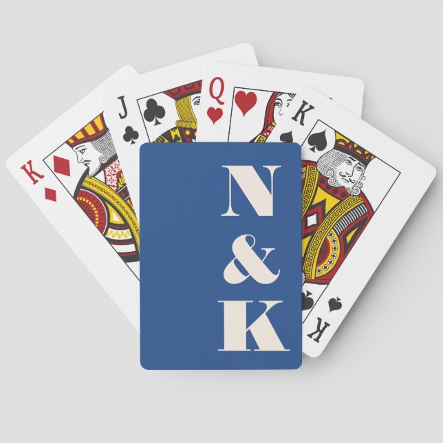 Modern Monogram Vibrant Blue Custom Wedding Favour Playing Cards (Back)