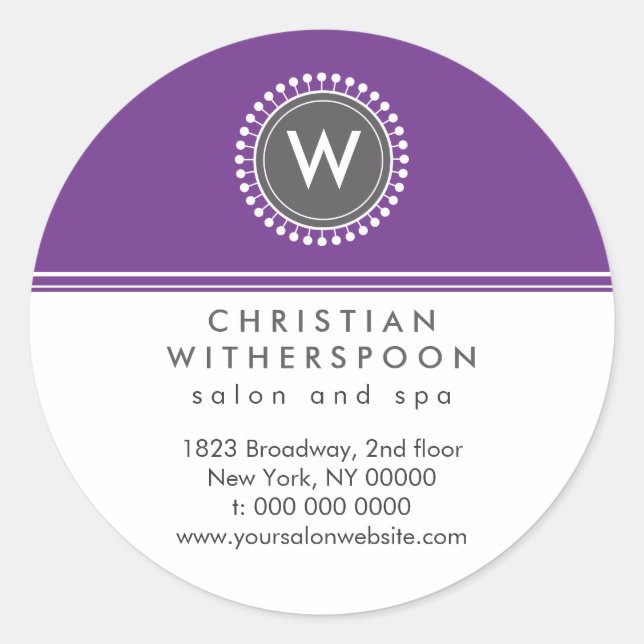 Modern Monogram Violet Aesthetic Classic Round Sticker (Front)