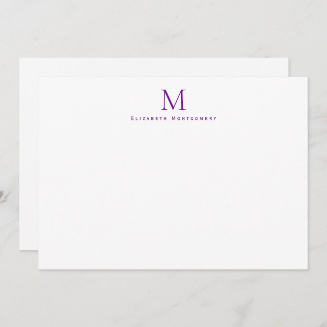 Modern Monogram Violet Purple Correspondence     Card (Front/Back)