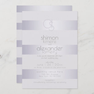 Modern Monogram  Violet Silver Shimmer Stripes Invitation