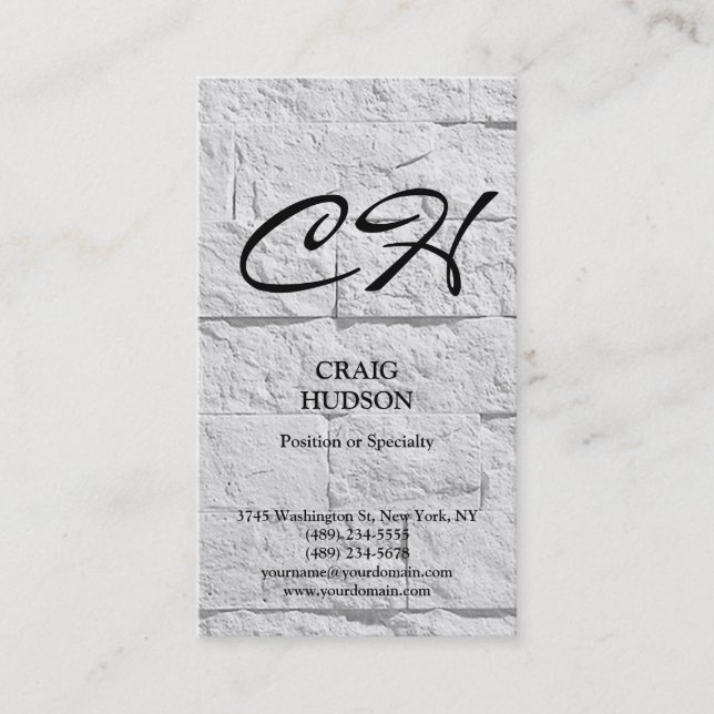 Modern Monogram Wall Brick Design Business Card (Front)