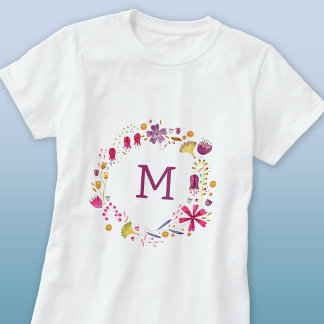 Modern Monogram Watercolor Floral T-Shirt
