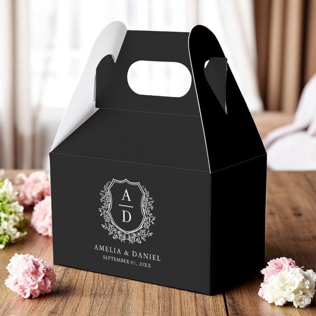 Modern Monogram Wedding Black Crest Modern Favour Box (Creator Uploaded)
