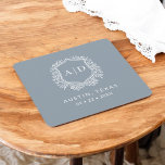 Modern Monogram Wedding Dusty Blue Crest Square Paper Coaster<br><div class="desc">Add an elegant touch to your celebration with the Modern Monogram Wedding Crest Square Paper Coaster. Featuring a sophisticated monogram crest design, these coasters are perfect for weddings, engagement parties, or bridal showers. The stylish square shape and high-quality, absorbent paper protect surfaces while enhancing your decor. Personalise with your initials...</div>