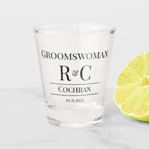 Modern Monogram Wedding Groomswoman Favour Gift Shot Glass