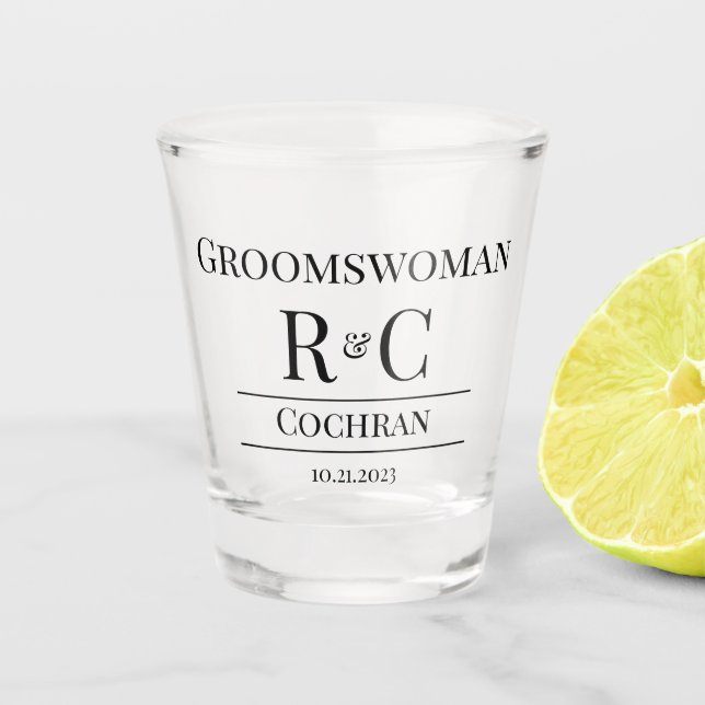 Modern Monogram Wedding Groomswoman Favour Gift Shot Glass (Front)