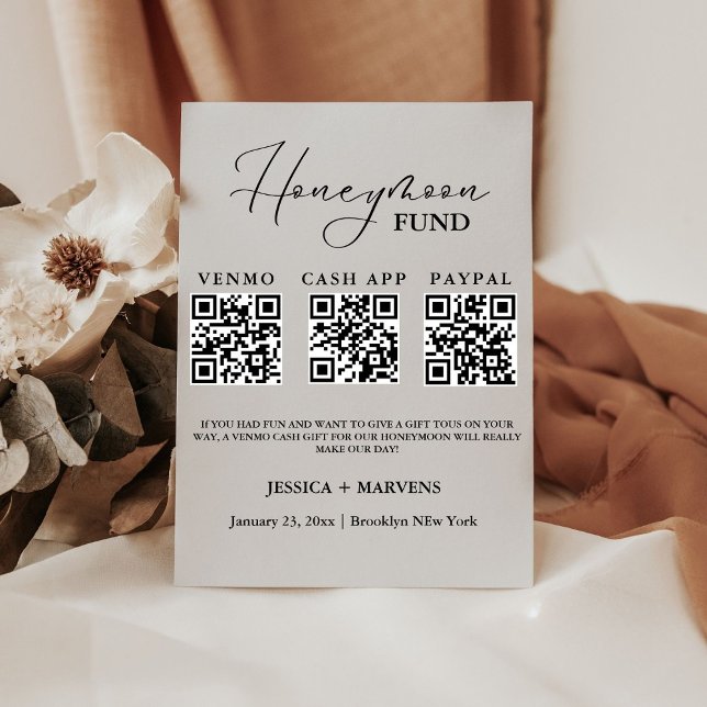 Modern Monogram  wedding honeymoon fund QR code  Pedestal Sign (Creator Uploaded)