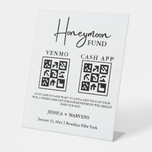Modern Monogram  wedding honeymoon fund QR code  Pedestal Sign
