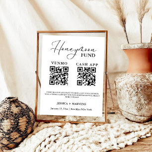 Modern Monogram wedding honeymoon fund QR code Poster