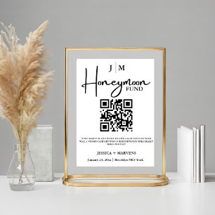 Modern Monogram wedding honeymoon fund QR code Poster