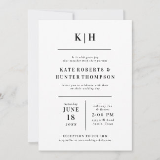 Modern Monogram Wedding Invitation