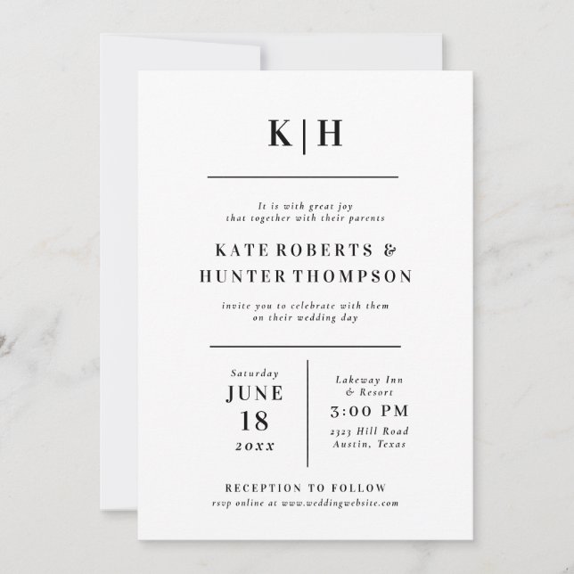 Modern Monogram Wedding Invitation (Front)