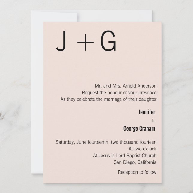 Modern Monogram Wedding Invitation - Pink & Black (Front)