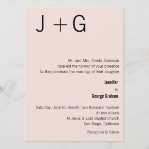 Modern Monogram Wedding Invitation - Pink & Black
