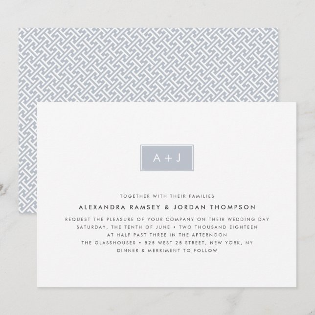 Modern Monogram Wedding Invitation | Slate (Front/Back)