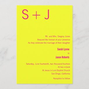 Modern Monogram Wedding Invitation - Yellow & Pink