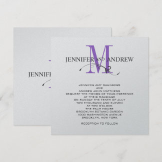 Modern Monogram Wedding Invitations Swirl Purple