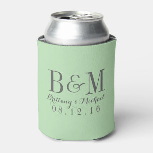 Modern Monogram Wedding Mint Green Can Cooler