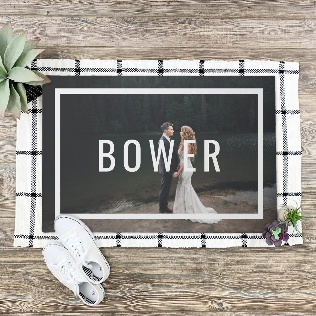 Modern Monogram Wedding Photo Doormat (Creator Uploaded)