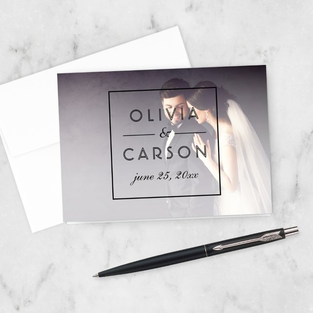 Modern Monogram Wedding Photo Thank You Card (Creator Uploaded)