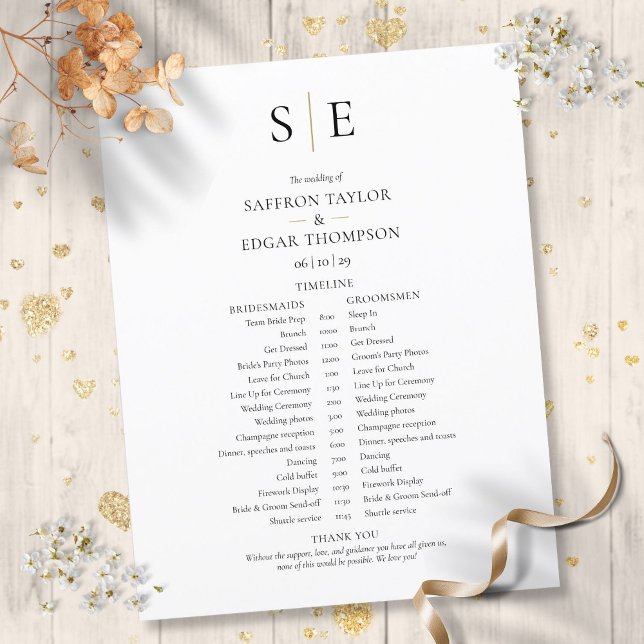 Modern Monogram Wedding Schedule Timeline (Modern Monogram Wedding Schedule Timeline)