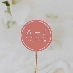 Modern Monogram Wedding Stickers Coral
