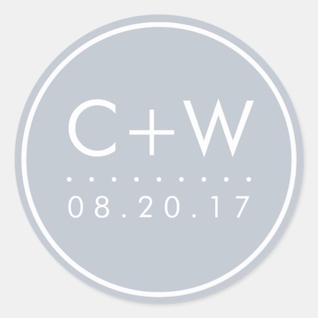 Modern Monogram Wedding Stickers | Light Grey (Front)