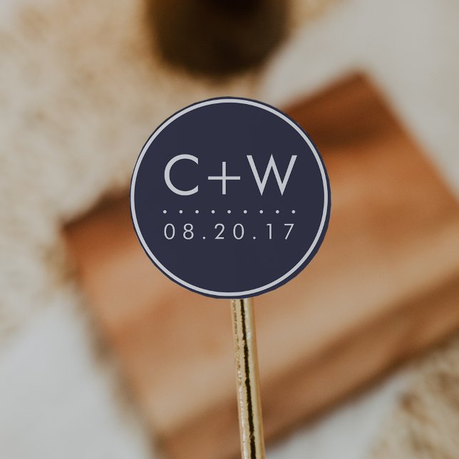 Modern Monogram Wedding Stickers | Midnight Blue (Creator Uploaded)