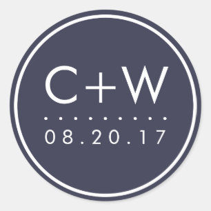 Modern Monogram Wedding Stickers Midnight Blue