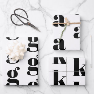 Modern monogram white black custom initial letter  wrapping paper sheet
