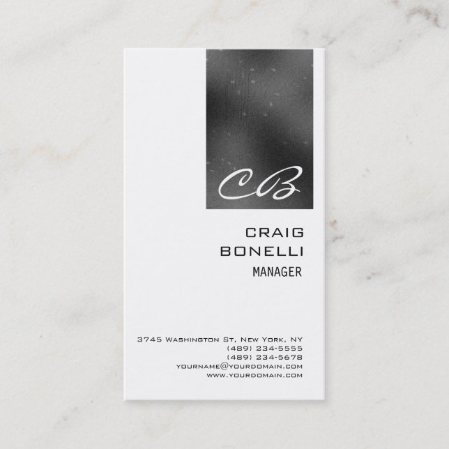 Modern Monogram White Black Grey Business Card (Front)