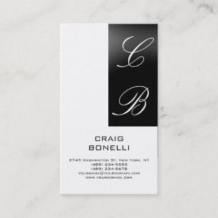 Modern Monogram White Black Plain Business Card