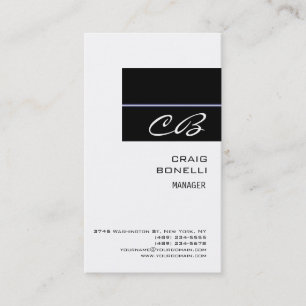 Modern Monogram White Black Plain Business Card