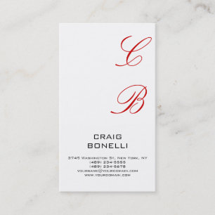 Modern Monogram White Black Red Business Card