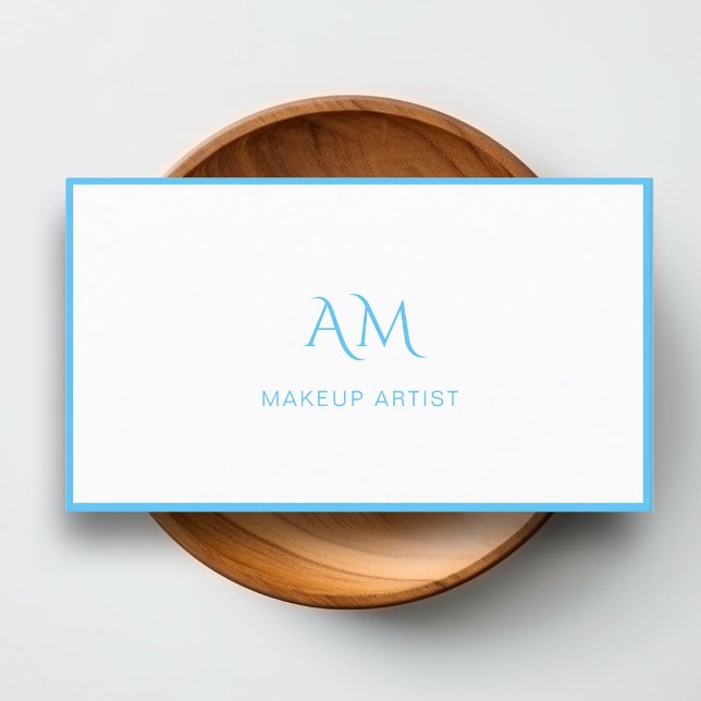 Modern, Monogram, White, Blue Business Card (Creator Uploaded)
