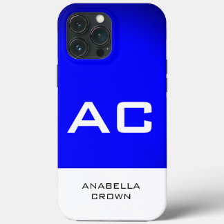 Modern Monogram White Blue Plain iPhone 13 Pro Max Case