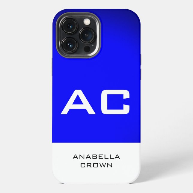 Modern Monogram White Blue Plain iPhone Case (Back)