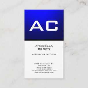 Modern Monogram White Blue Plain Premium Silk Business Card