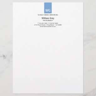 Modern Monogram White Blue Top Letterhead