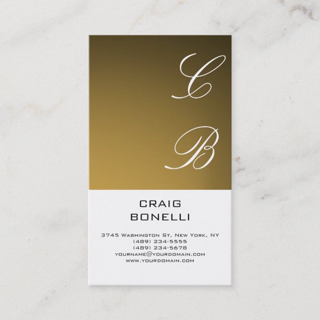 Modern Monogram White Gold Plain Business Card (Front)