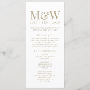 Modern Monogram White Gold Wedding Programme