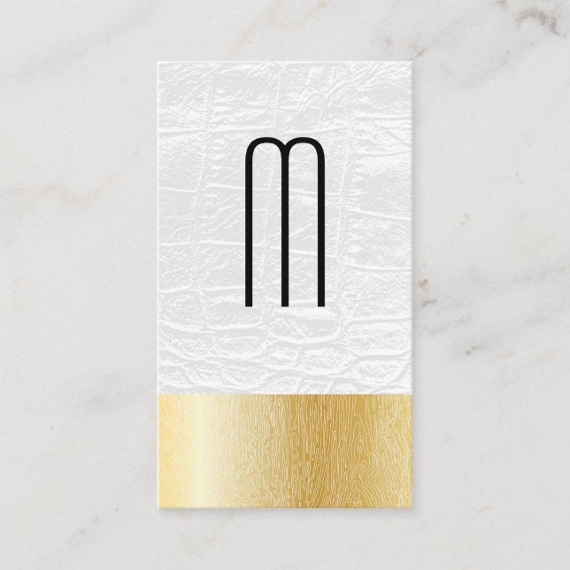 Modern Monogram | White Leather | Wood Grain Lines Business Card (Front)