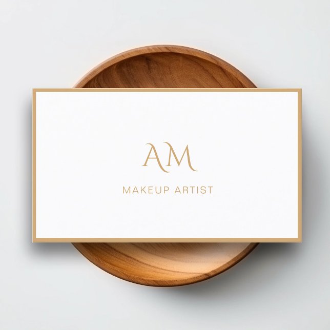 Modern, Monogram, White, Light-Brown Business Card (Creator Uploaded)
