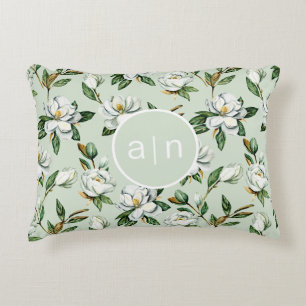 Modern Monogram White Magnolia  Decorative Cushion