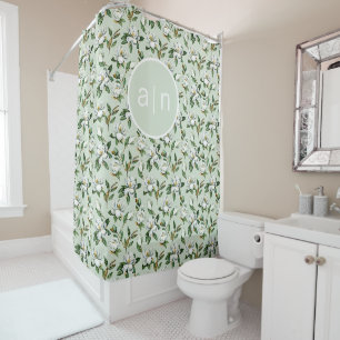 Modern Monogram White Magnolia Shower Curtain